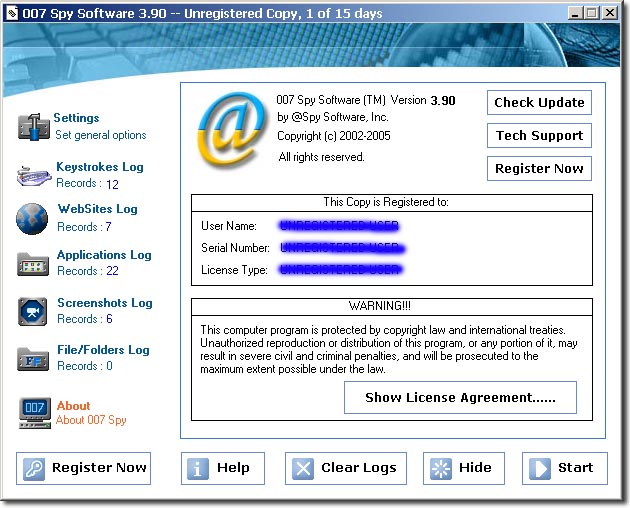 Casus bilgisayar 007 (keylogger) 3.92 serial